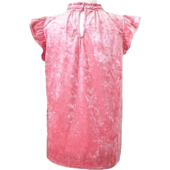 Gibsonlook Flutter Sleeve Ruffle Neck Crushed Velvet Top Sz Small in Coral NWT - Picture 5 of 8